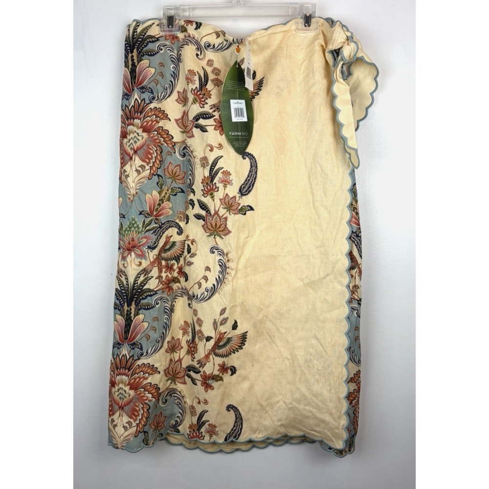 Farm Rio Linen Wrap Skirt Womens XL Maxi Floral Boho Butter Yellow Money Read